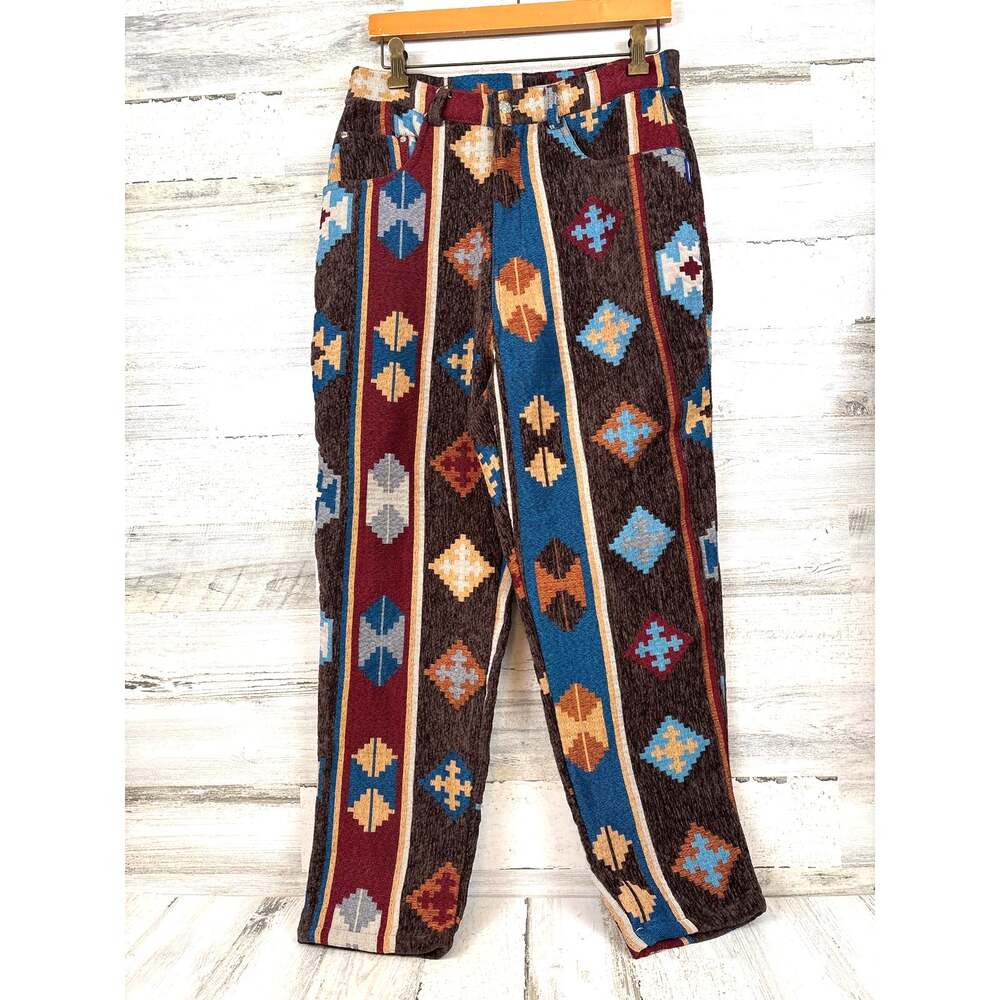 Medaigual Womens 30 Brown Multi Aztec Jacquard Straight Leg Pants NEW Boho